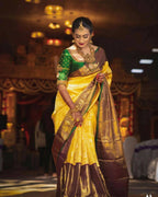 DEIANA'S Beautiful Designer Golden zari Soft Lichi Silk Saree - Yellow