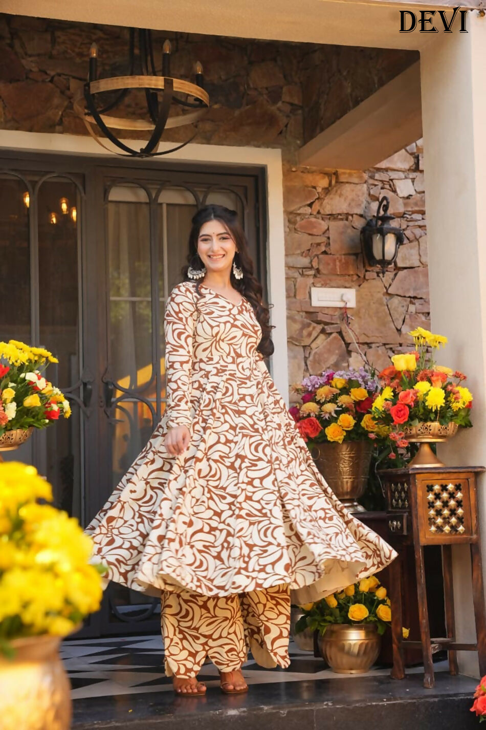Aayaa Designer Printed Full Flared Suit - Distacart