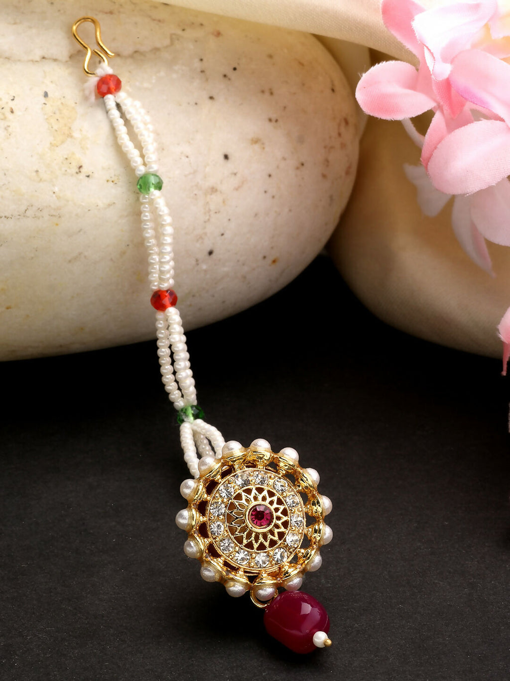 NVR Women's Gold-Polished CZ Stone-Studded Borla Maang Tikka - Distacart