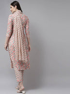 Yufta Pink Ethnic Motifs Printed Regular Pure Cotton Kurta with Trouser & Dupatta