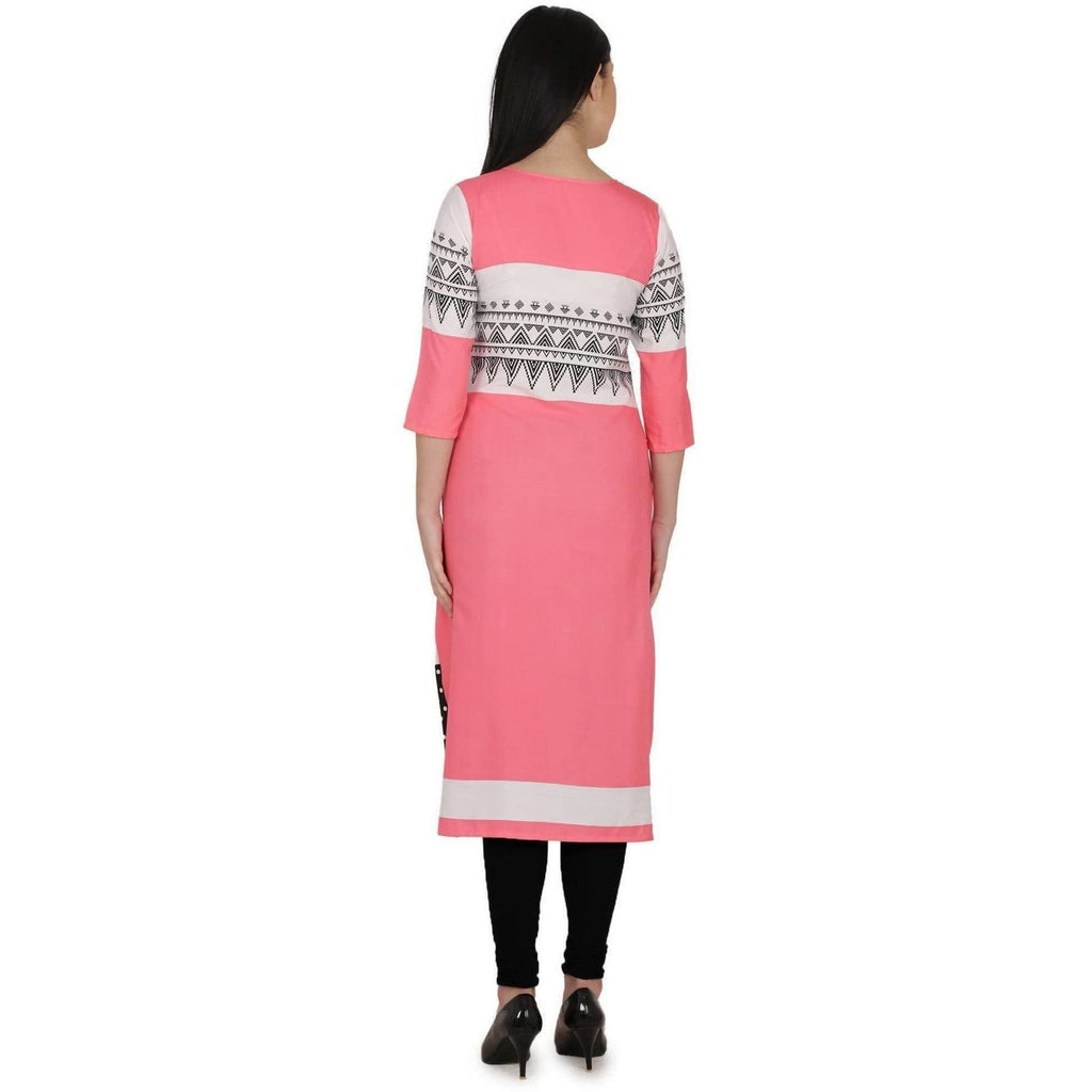 Kanoor Women's pink A Line Round Neck kurti