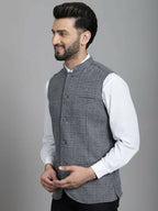 Even Apparels Nehru Jacket With Welt Pockets - Grey