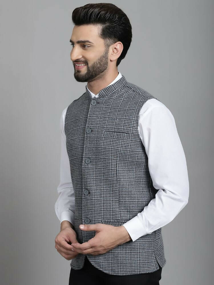 Even Apparels Nehru Jacket With Welt Pockets - Grey