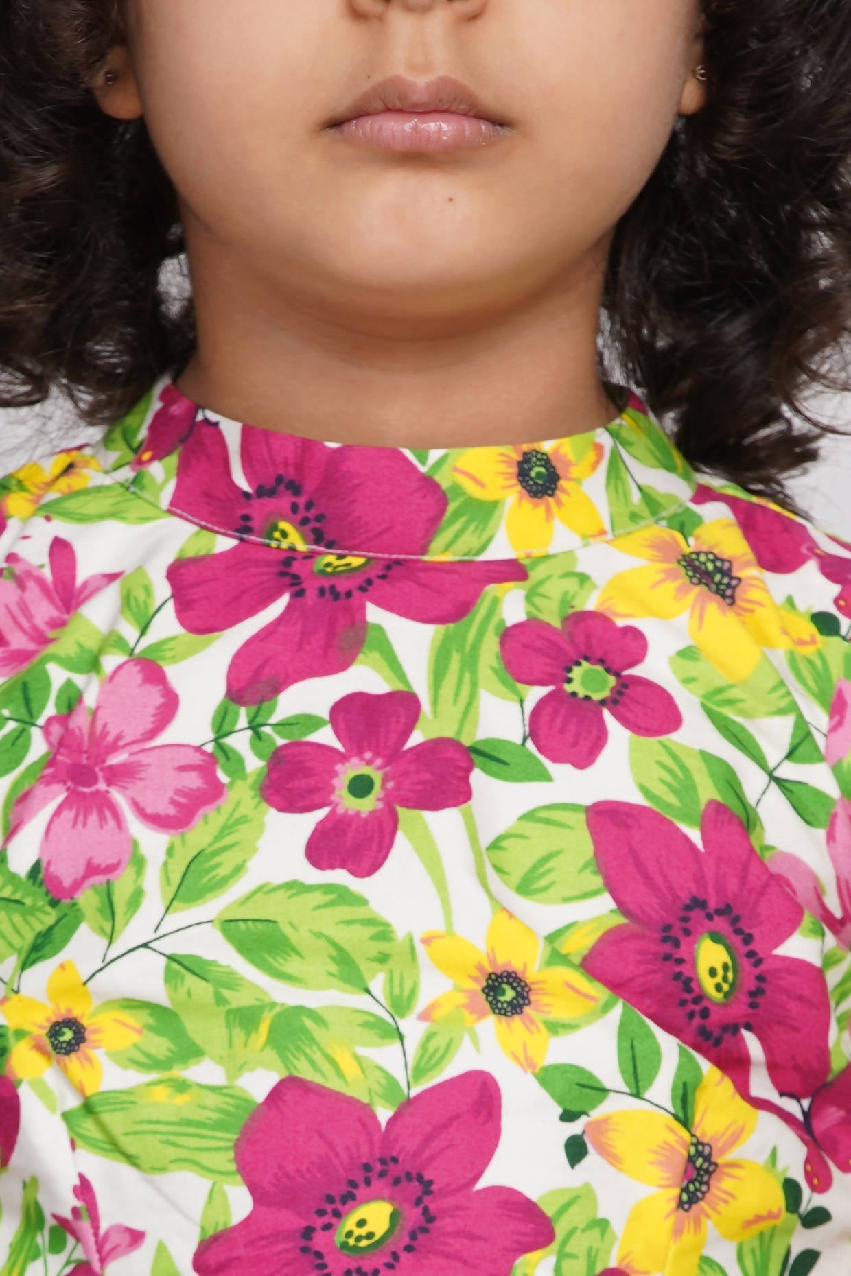 Little Bansi Girls Floral Print Ready to Wear Saree and Floral Blouse - Magenta