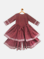 Ahalyaa Maroon Pure Cotton Digital Printed Kids Kurta Sharara Set For Girls