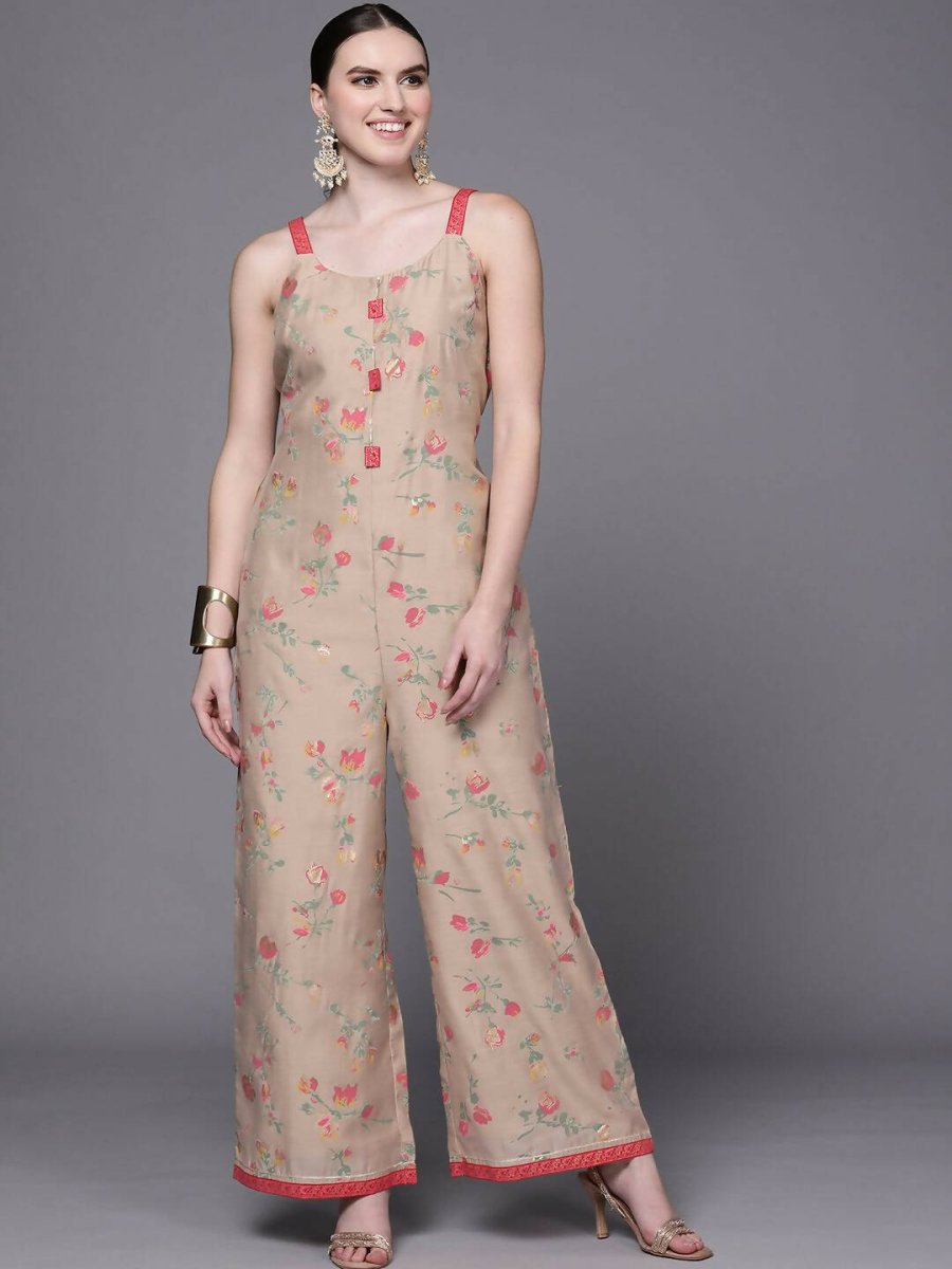 Ahalyaa Women Tan Printed Basic Jumpsuit - Distacart