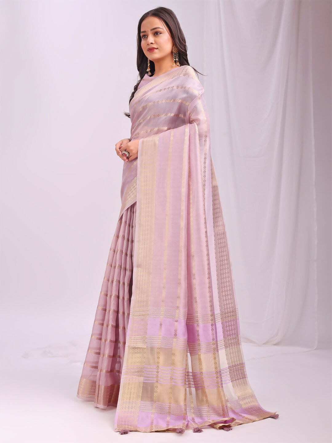 Shree Shyam Fashion Organza Light Pink Saree - Distacart