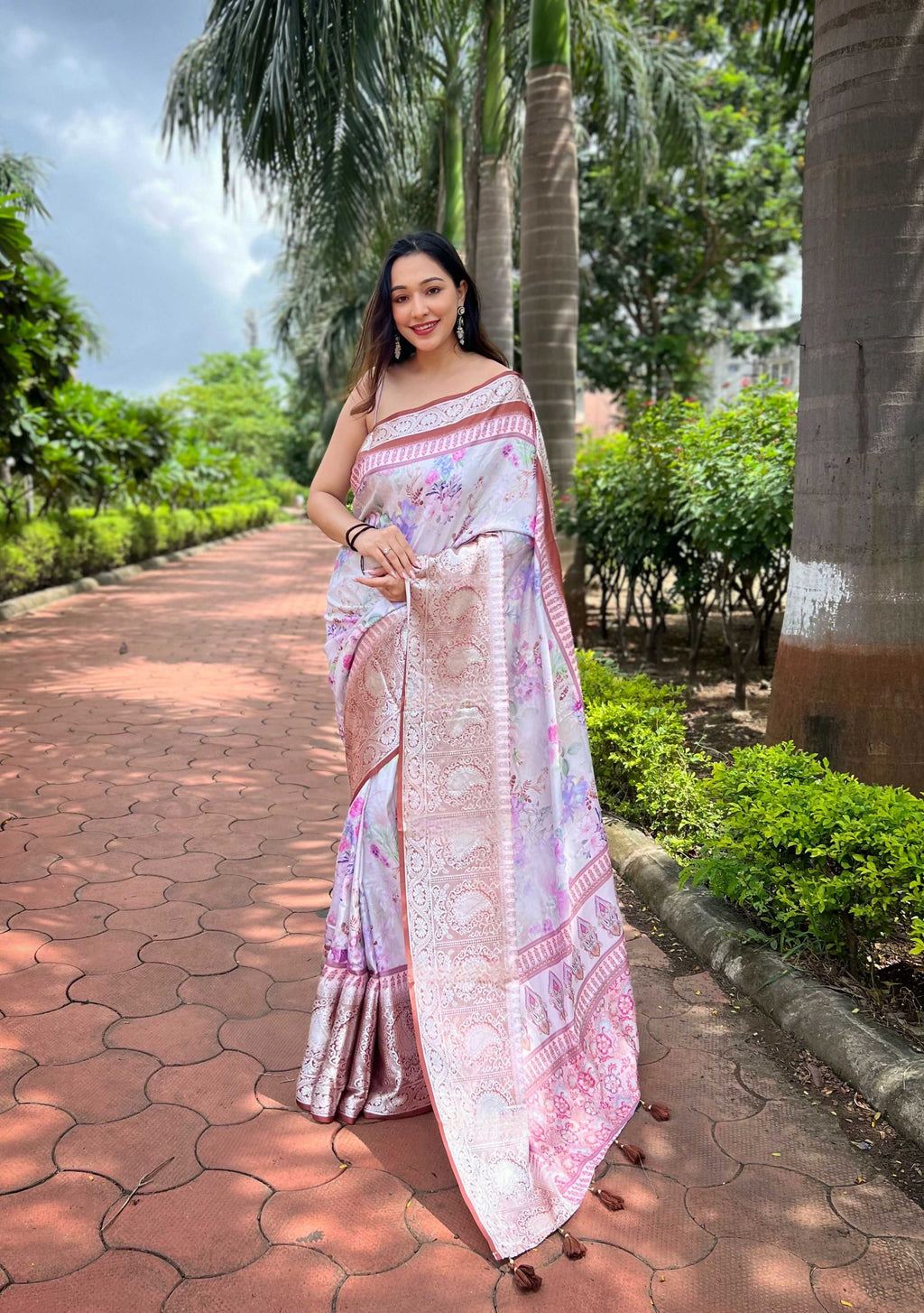 Vamsee Bhavi Brown Tussar Dola Satin Silk Saree