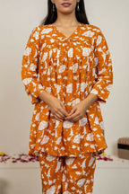 Joban Fashion Peach Hand Block Print Cotton Kurta Set - Distacart