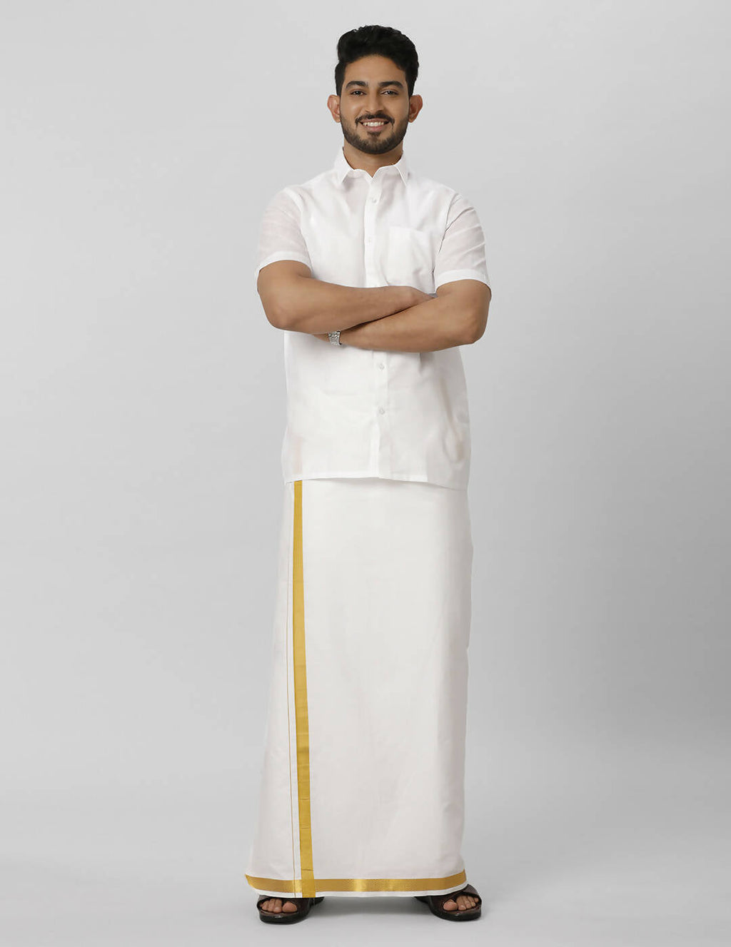 Ramraj Cotton Mens Half Sleeve Formal Poly Cotton White Shirt