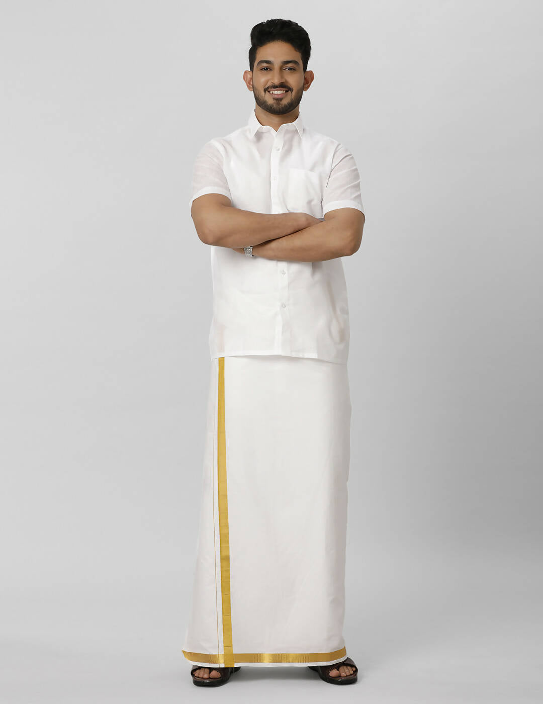 Ramraj Cotton Mens Half Sleeve Formal Poly Cotton White Shirt