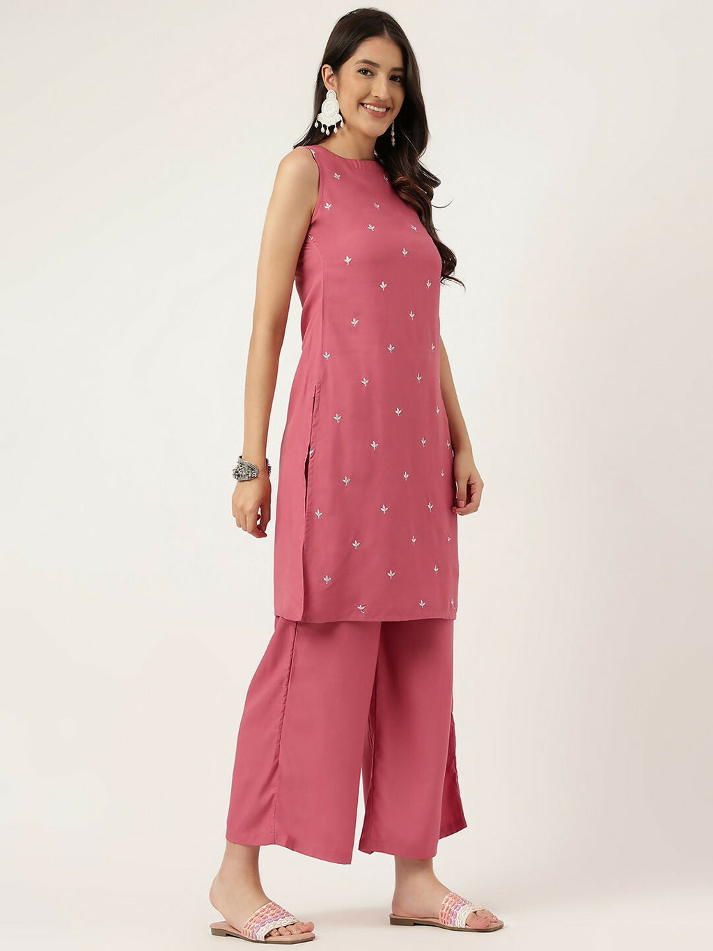 Joban Fashion Rust Rayon and Embroidered Work Straight Kurta Bottom Set