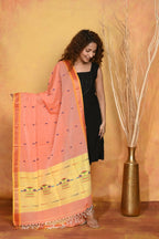 Very Much Indian Handloom Pure Cotton Paithani Dupatta Orange