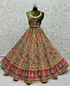 Jyoti Fashion Women's Pista Green Velvet Golden Gotta, Multi Thread Embroidered with Diamond Work Wedding Lehenga Choli