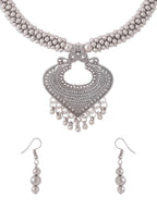 NVR Women Silver Toned Oxidised Jewellery Set