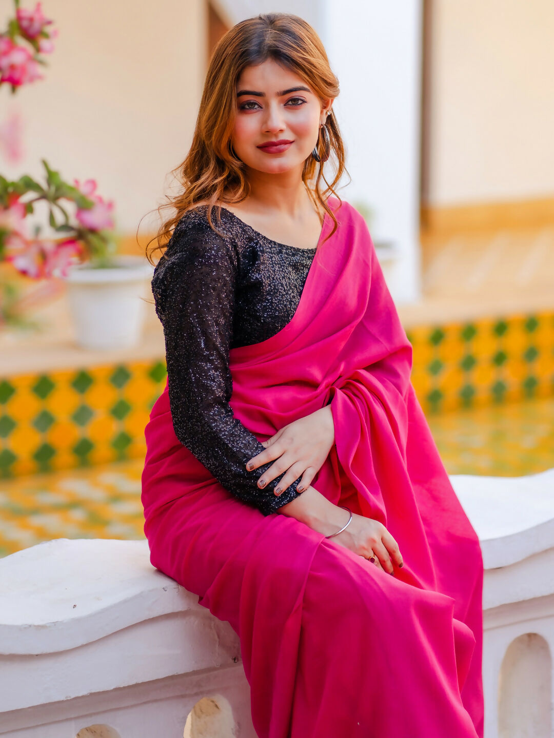 Zibaa Hand-Dyed Mul Cotton Pink Saree with Tassels - Distacart