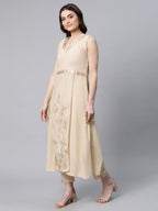 Ahalyaa Women Beige Pure Cotton Printed Floral Kurta With Trousers - Distacart