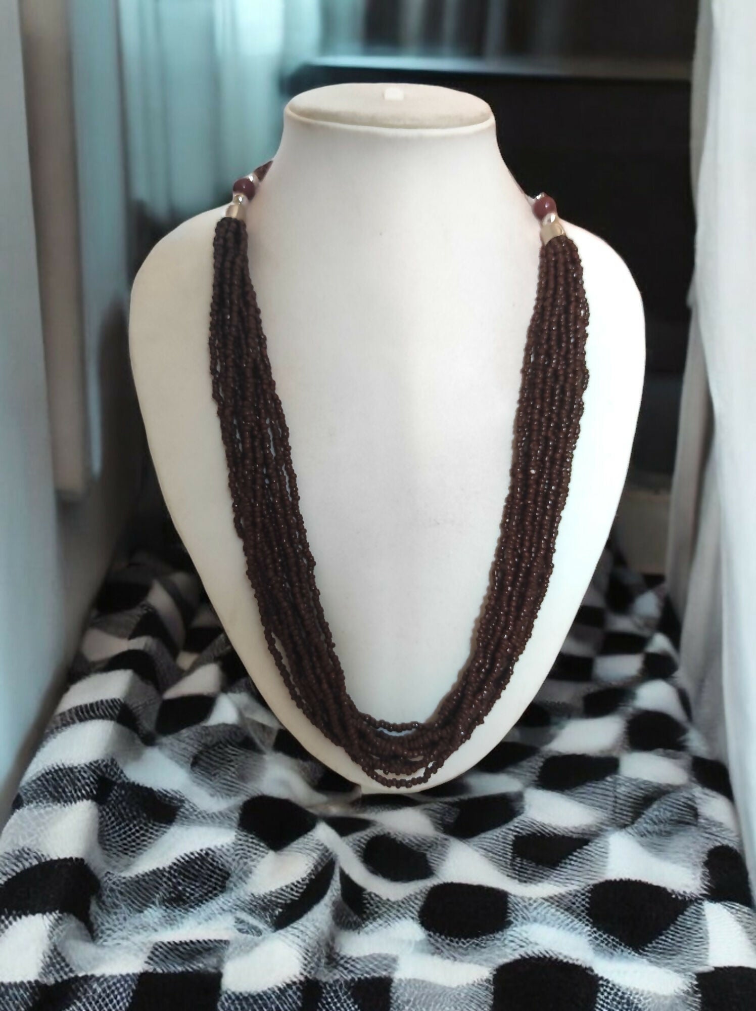 Inhanns Bloom Handmade Beaded Only Necklace - 12 Layers - Coffee Necklace