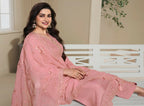 Anaita Peach Heavy Natural Crepe Stitched Suit with Embroidery & Zarkhan Work - Distacart