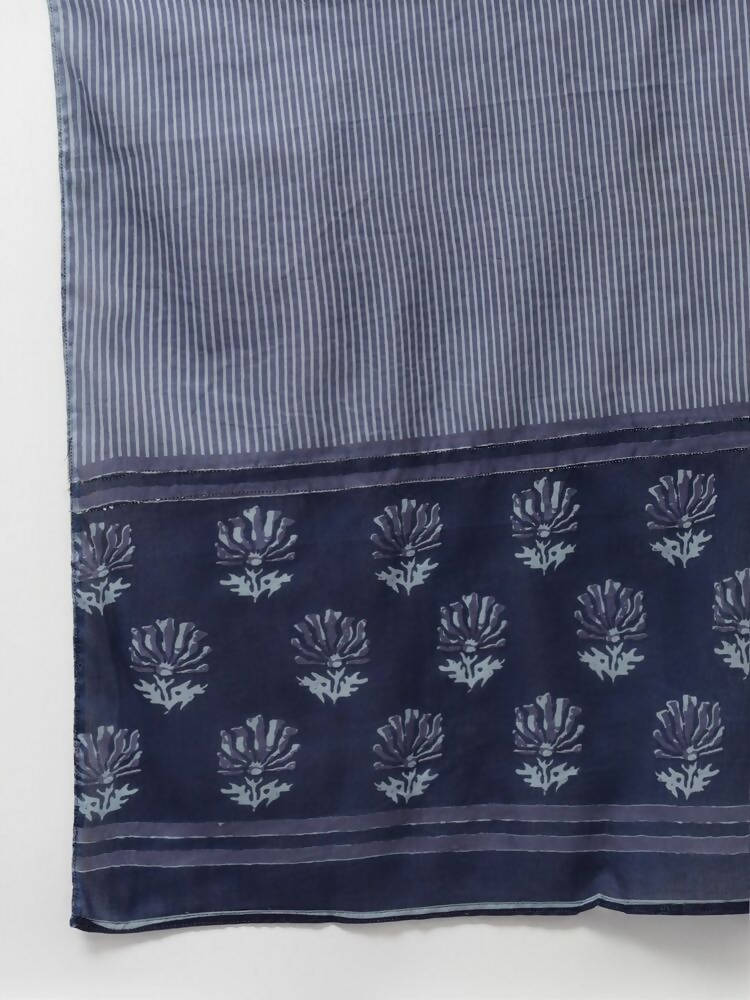 Yufta Women Navy Blue Gotta Patti Pure Cotton Kurta with Palazzo and Dupatta