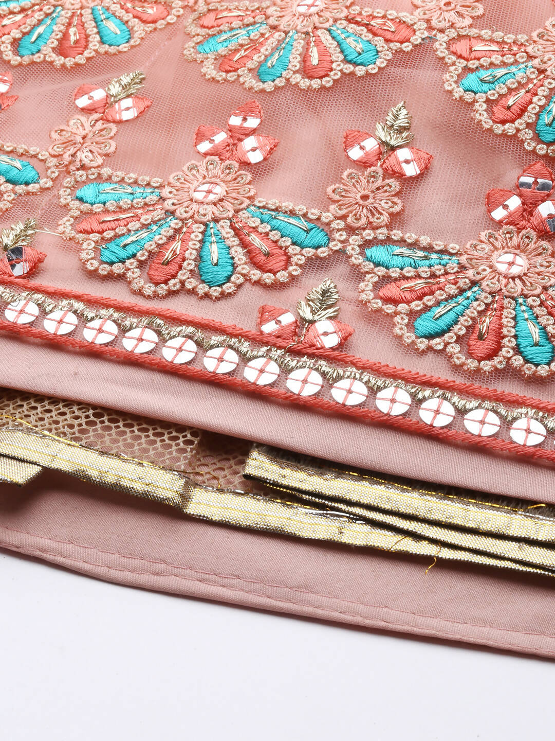 House of Panchhi Peach Net Sequinse Work Lehenga & Blouse, Dupatta