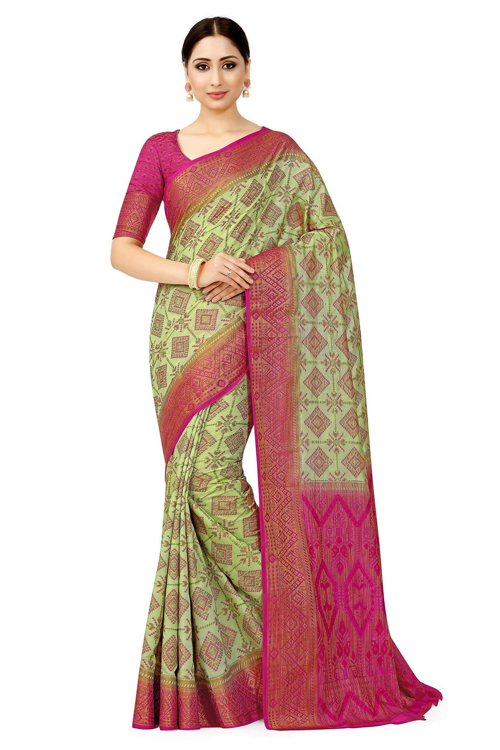 Mimosa Women's Patola Style Art Silk Green Saree - Distacart