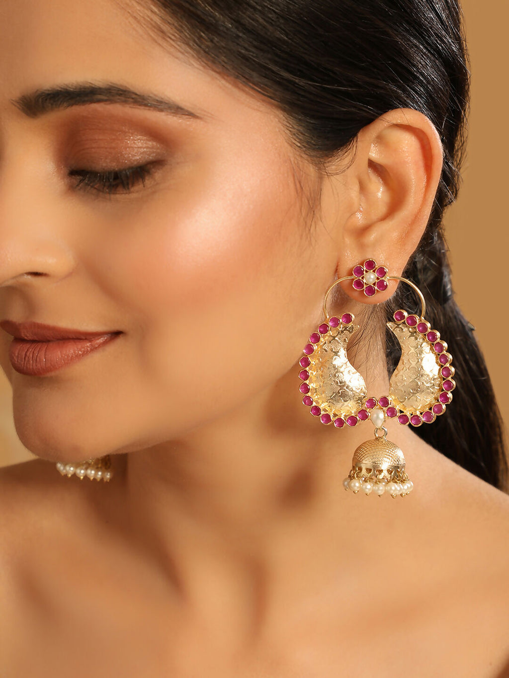 Nuyug 22K Gold Plated Pink Paisley Bloom Earrings - Distacart