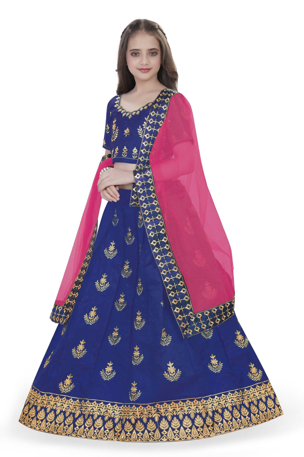 Dwiden Royal Blue Kamal Tafetta Sattin Semi-Stitched Girl's Lehenga Choli