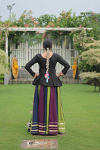 Teeya Creation Multi Colour Reyon Silk Gamathi Work Navratri lehenga Choli
