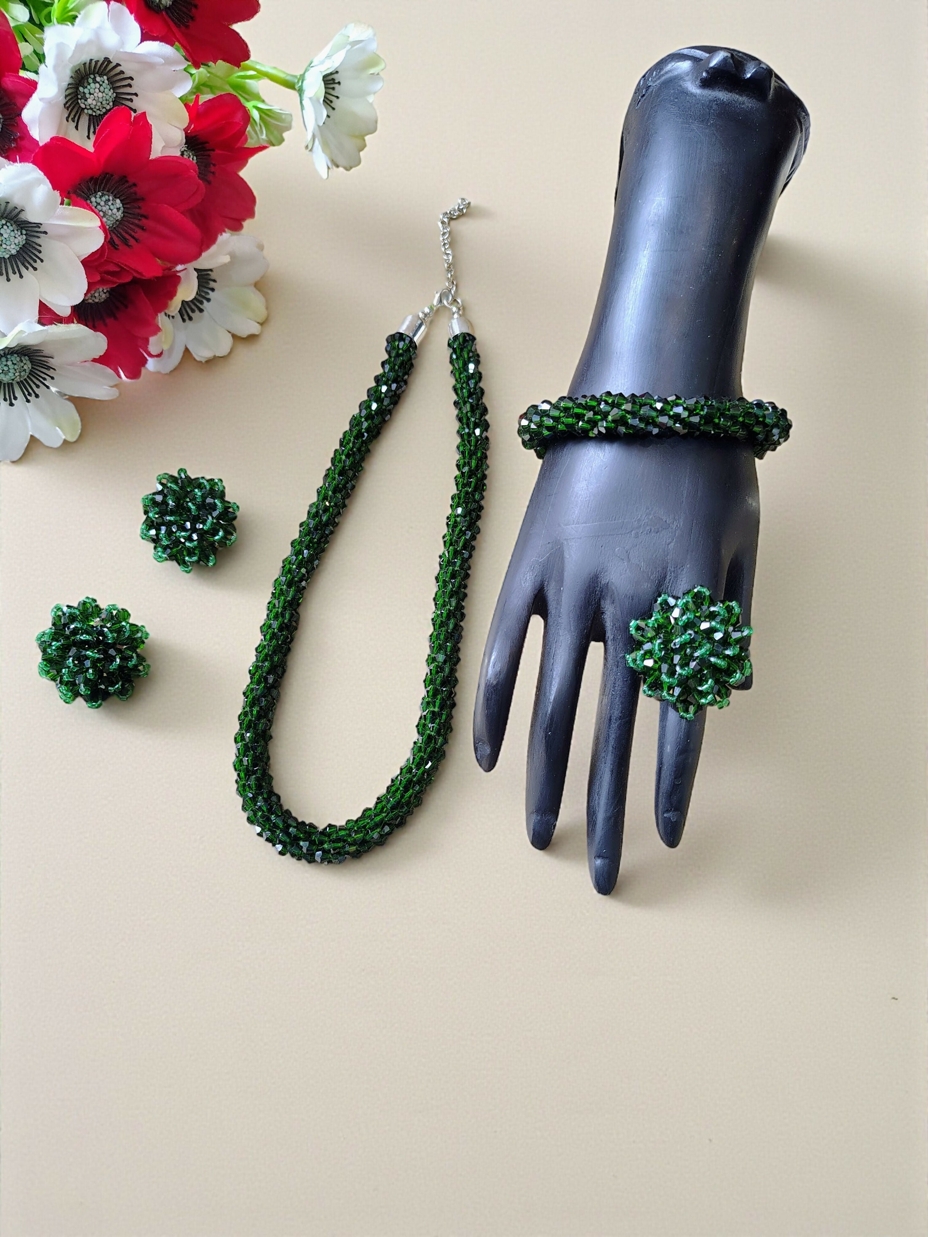 Inhanns Rangshine 4-In-1 Crystal Glam Set - Handmade - Dark Green