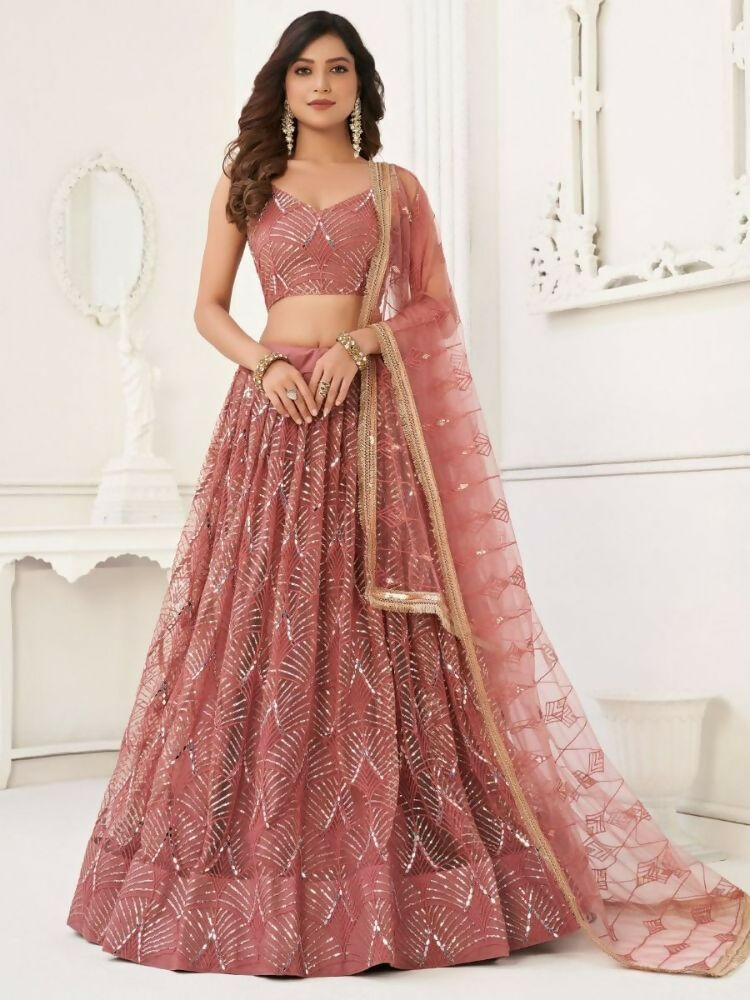 Pink Butterfly Soft Net Embroidery With Real Mirror Work Lehenga Choli - Jihu Culture