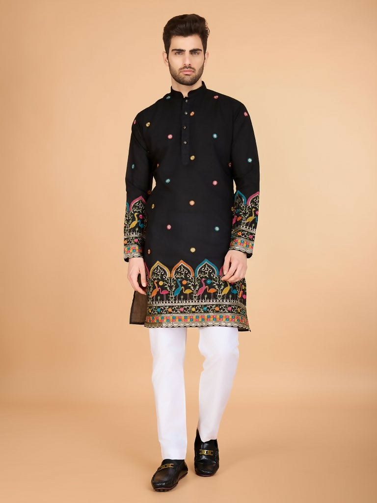 Vastranavya Black Exclusive Festival Wear Viscose Silk Thread & Sequence Embroidered Work Kurta