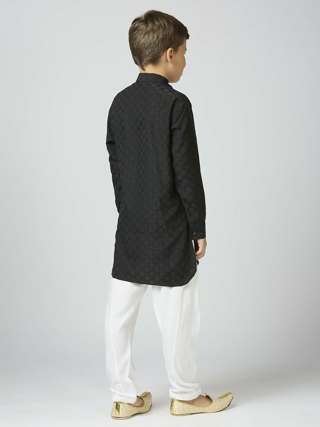 Joban Fashion Kids Island Full Sleeves Texture Cotton Kurta and Pyjama Set - Black - Distacart