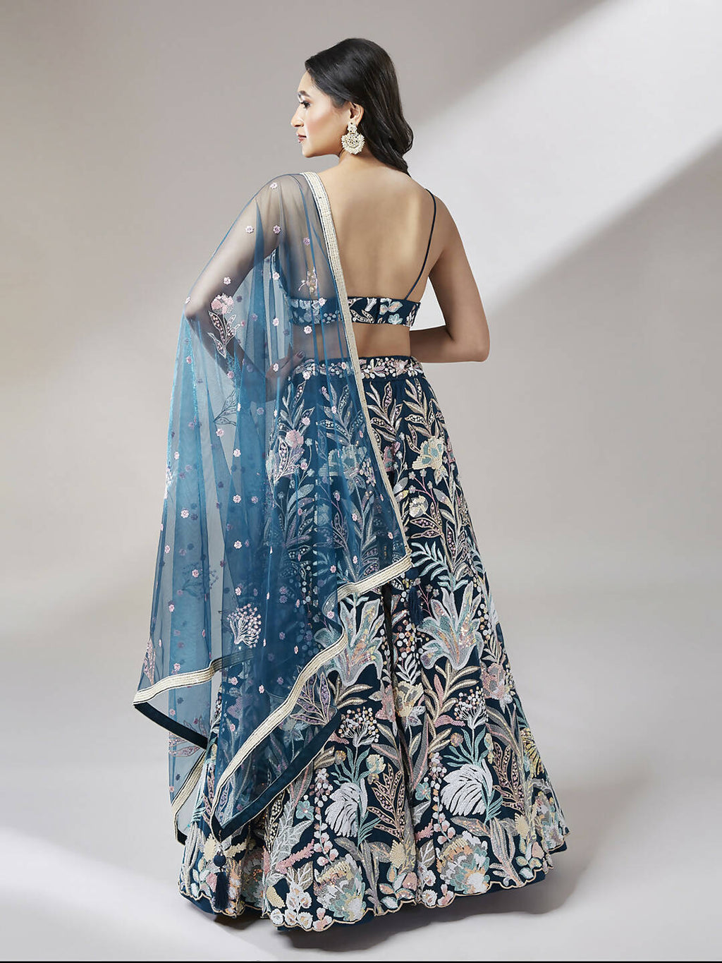 House of Panchhi Navy blue Net Sequinse Work Lehenga & Blouse with Dupatta