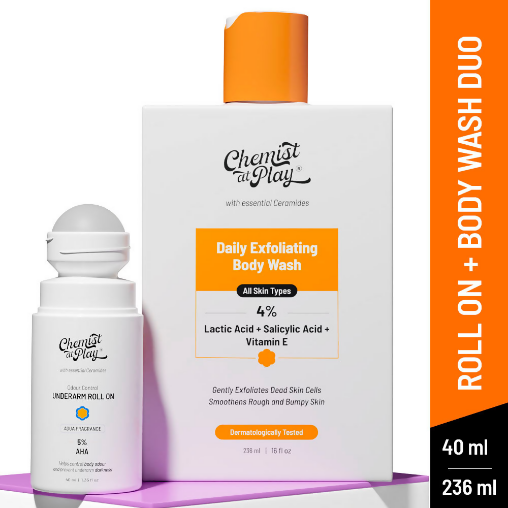Chemist At Play Lactic Acid Exfoliating Body Wash & AHA Underarm Roll-On Combo - Distacart