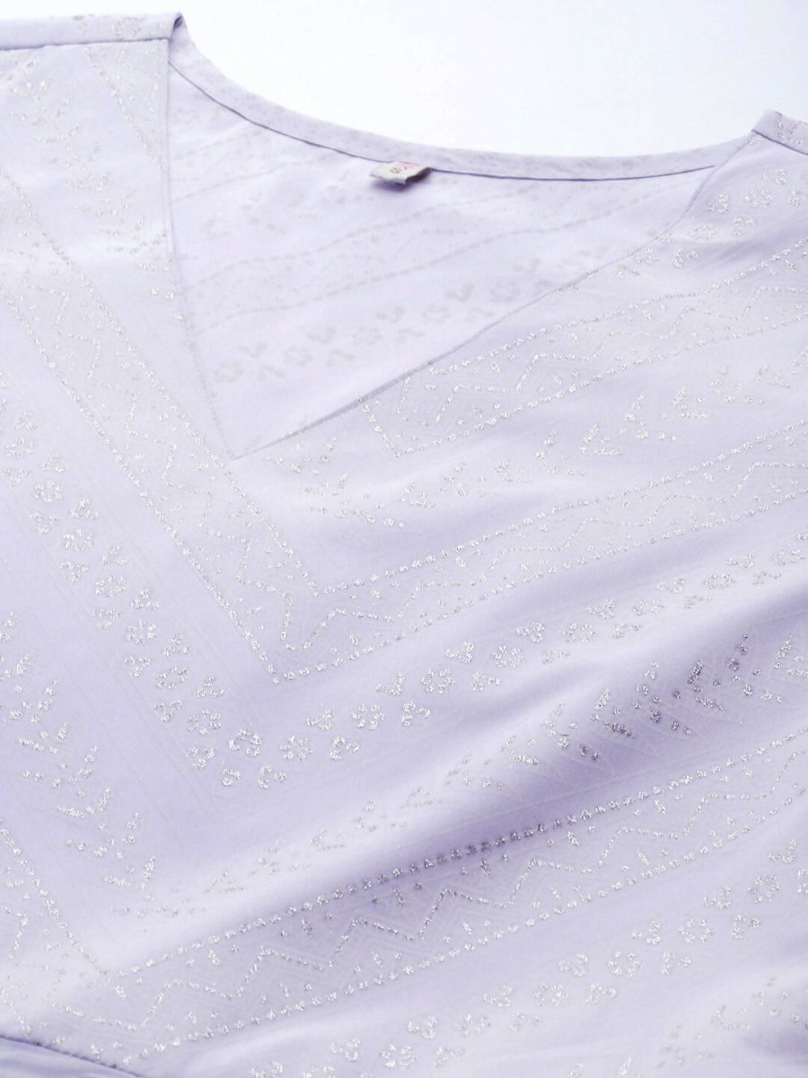 Ahalyaa Lavender & White Floral Printed High Slit Sequined Kurta with Palazzos - Distacart