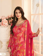 Anaita Red Chinon Stitched Suit with Multi Digital Print - Distacart