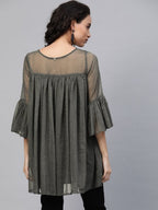 Ahalyaa Women Grey Chiffon Silver Glitter Printed Tunic