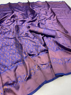 DEIANA'S Beautiful Designer Golden zari Soft Lichi Silk Saree - Blue