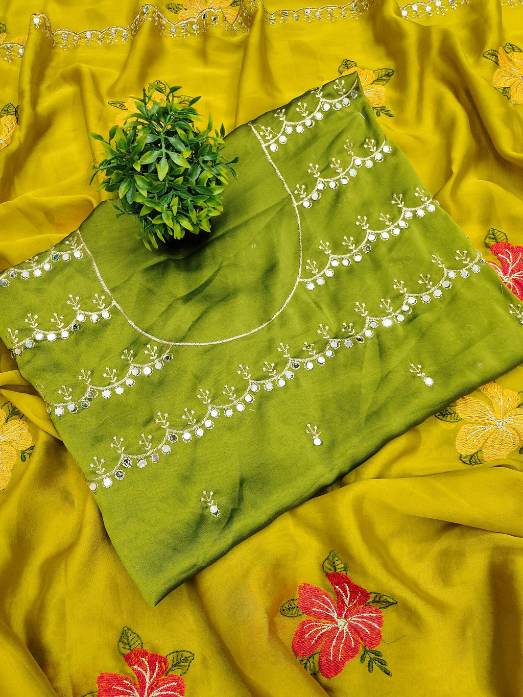 Teeya Creation Yellow Rangoli Silk Embroidery Work Party Wear Designer Saree - Distacart