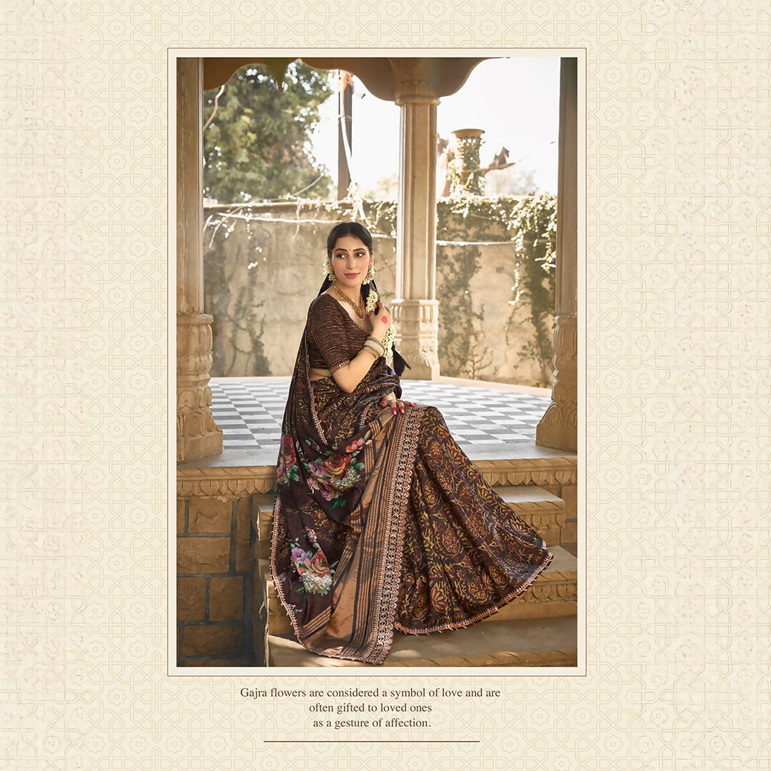 Brown Gajji Silk Gota With Minakari Work Saree With Unstitched Blouse - Norita Gajri
