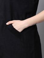 Even Apparels Black Polywool Open Front Corduroy Women's Long Coat - Distacart
