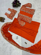 Teeya Creation Orange Color Chinon Silk Embroidery Work Ready To Wear Party Wear Saree With Koti - Distacart