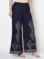 Aniyah Rayon Navy Blue Color Gold Print Flared Slip-On Palazzo (AN-193K)