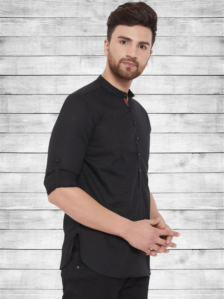 Even Apparels Pure Cotton Black Short Kurta - Black