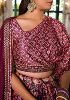 Women's Wedding Traditional Mulberry Dull Satin Lehenga Choli - Kaushlya