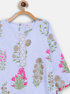 Ahalyaa Blue Crepe Printed Kids Kurta Palazzo Set For Girls