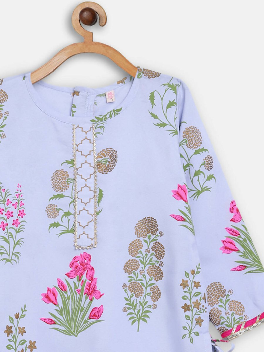 Ahalyaa Blue Crepe Printed Kids Kurta Palazzo Set For Girls
