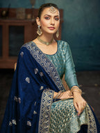 Anaita Light Teal Premium Embroidered with servos waki diamond Vichitra Silk Stitched Salwar Suit - Distacart