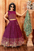 Kids Functional Designer Wine Chinon Fab Lehenga choli - Aaradhna